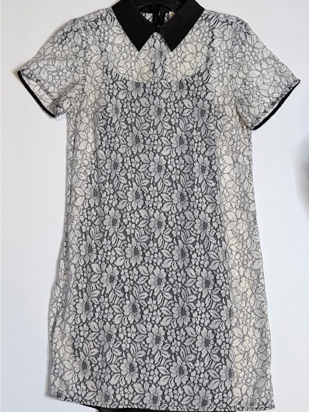 Michael Kors Black Collar Lace Overlay Shift Dress - White and Black